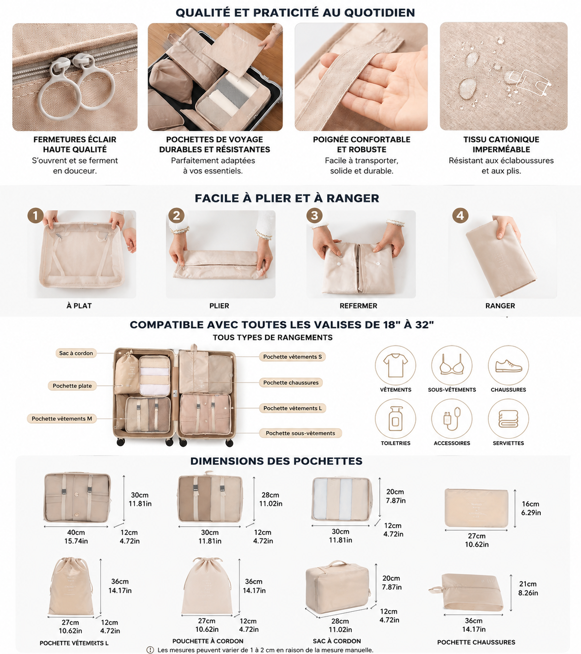 ZELAVO TRAVEL SET | 7 Organisateurs de Valise